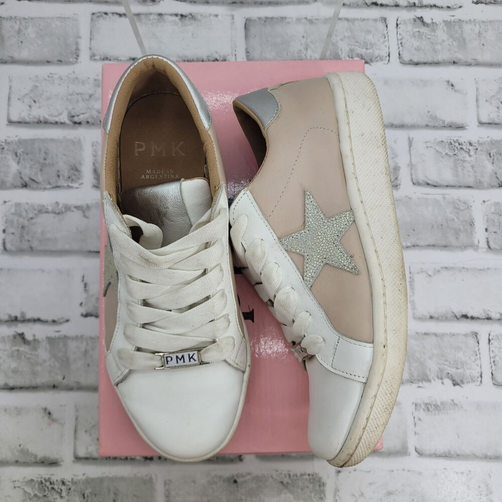 PMK Silver Star Tan White Leather Sneakers Made in Argentina Size EU 37 6.5 US